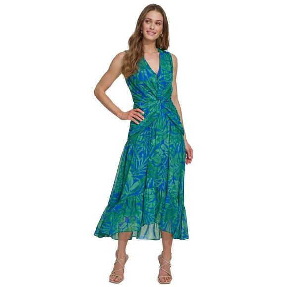 green dkny dress Shop Dkny Women Solid V-Neck 3/4th Sleeves Dress Online – Iconic India